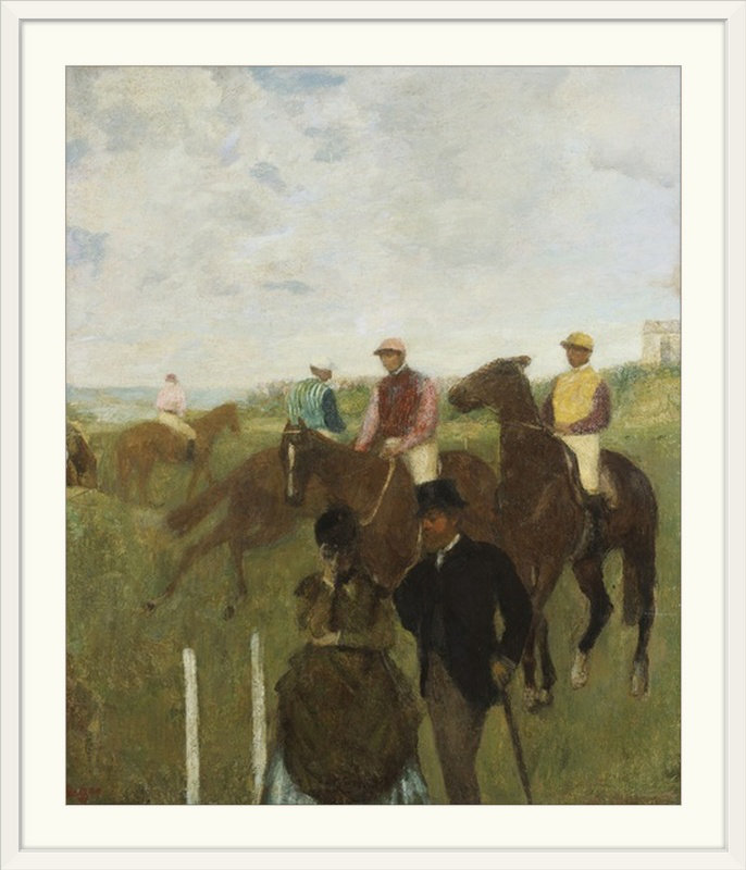 «Jockeys at the Racecours» par Edgar Degas, reproduction d'art, H 38 po x l 33 po x P 1 po, Cadre blanc