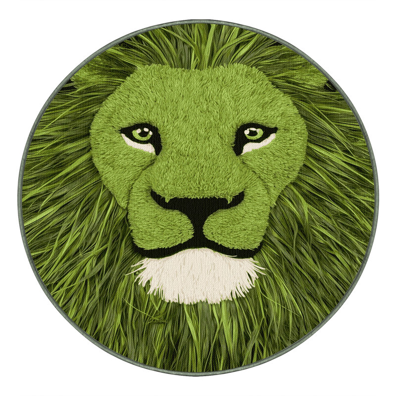 Washable Grass Lion Big Cats Area Rug, Round 8'