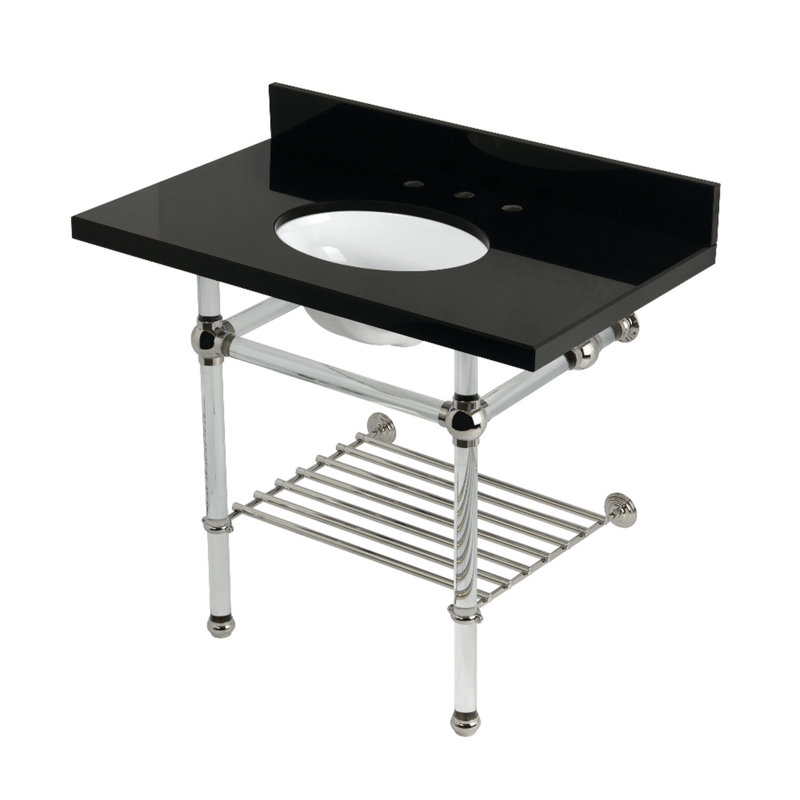 Lavabo de salle de bain console ovale en granite avec trop-plein 29,19 po Kingston, Nickel poli