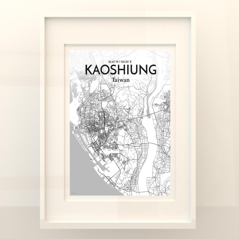 Kaoshiung City Map In Tones - No Frame Print, 24cm H x 18cm W x 0.05cm D