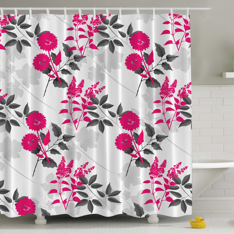 Rideau de douche simple à imprimé floral, Vert, 70"H x 69"W