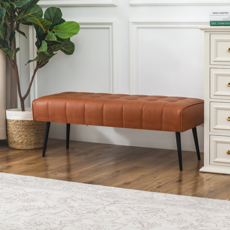 Keimaya Faux Leather Upholstered Bench, Brown