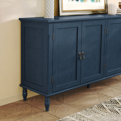 58" Vintage Buffet Cabinet With Adjustable Shelves And 4 Doors, Sideboard with Solid Wood Veneer