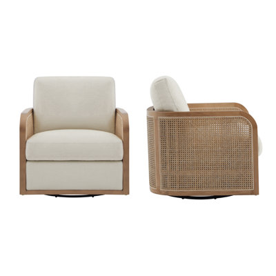 Juliette Upholstered Natural Cane Swivel Barrel Chair