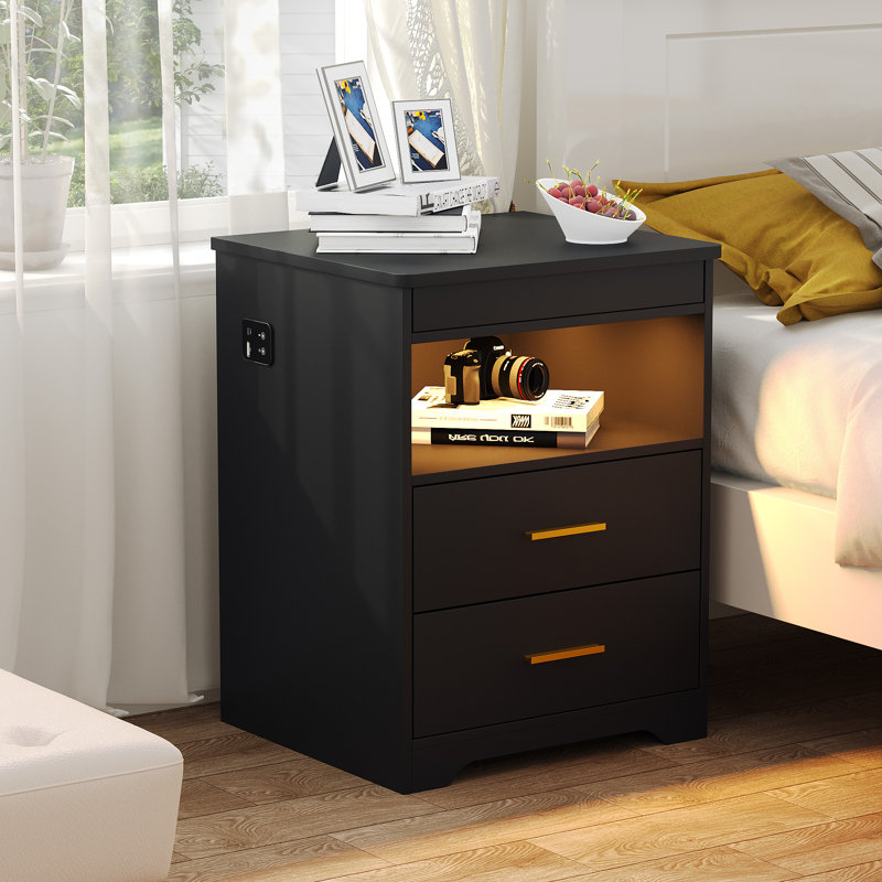 45cm W Manufactured Wood Bedside Table, Black