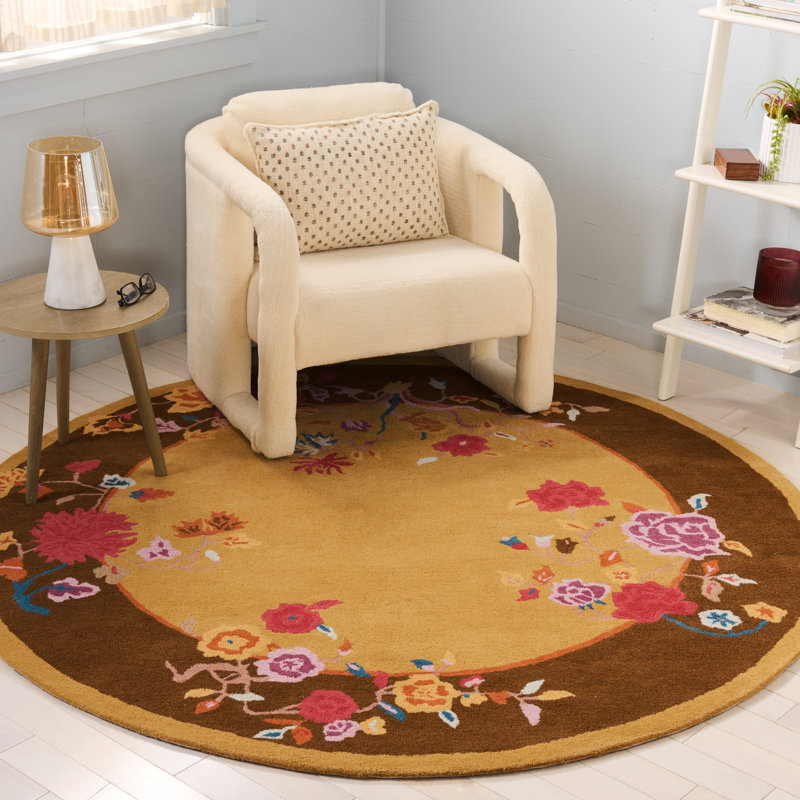 Metro 729 Hand Tufted Wool; Cotton Floral Rug in Gold/Brown, Round 6'