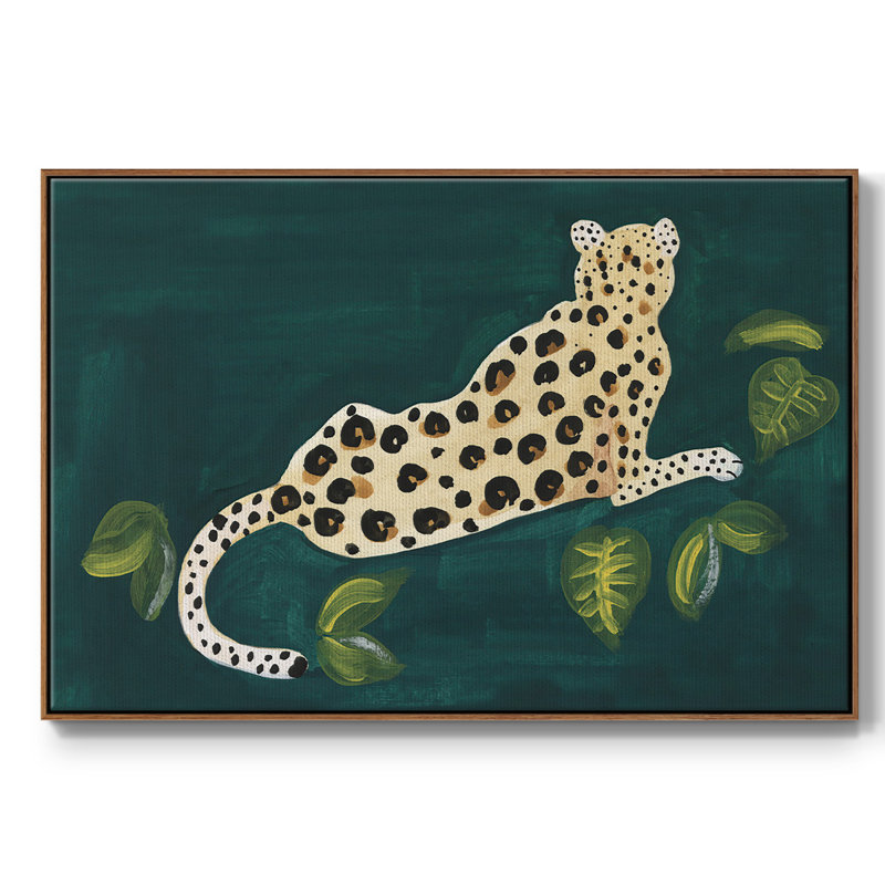 «Lethargic Leopard I», peinture sur toile encadrée, H 17 po x l 25 po x P 2 po, Cadre noyer