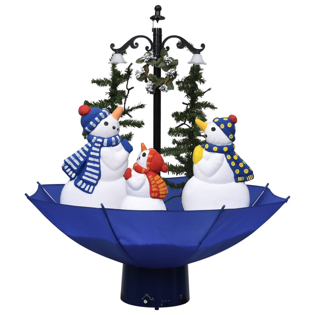 The Holiday Aisle® Snowing Christmas Tree with Umbrella Base Blue 2 ft