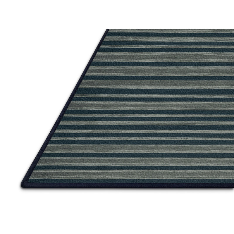 Tapis bleu à rayures horizontales lavable à la machine, Rectangle 5 pi x 7 pi