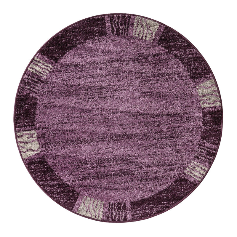 Tapis mauve à motif géométrique Sahr, Rond 4 pi 1 po