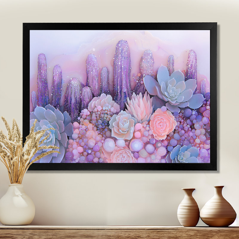 Lavande, aura de cactus au Nevada - décoration murale cactus floral, H 34 po x l 44 po, Noir