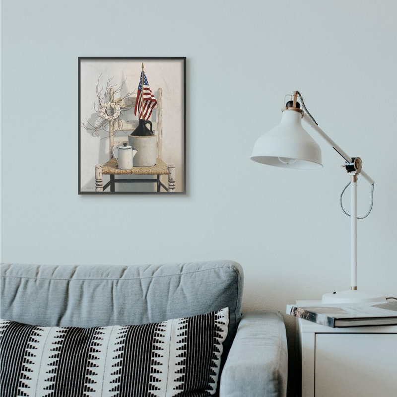 " Rustic Things American Flag " by Cecile Baird, 20" H x 16" W x 1.5" D, Midnight Black Framed Giclee