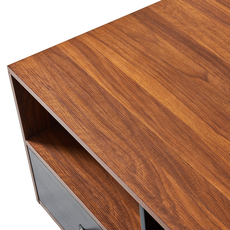 Nigelus Floor Shelf Modern Coffee Table with Storage and Faux Leather Pulls