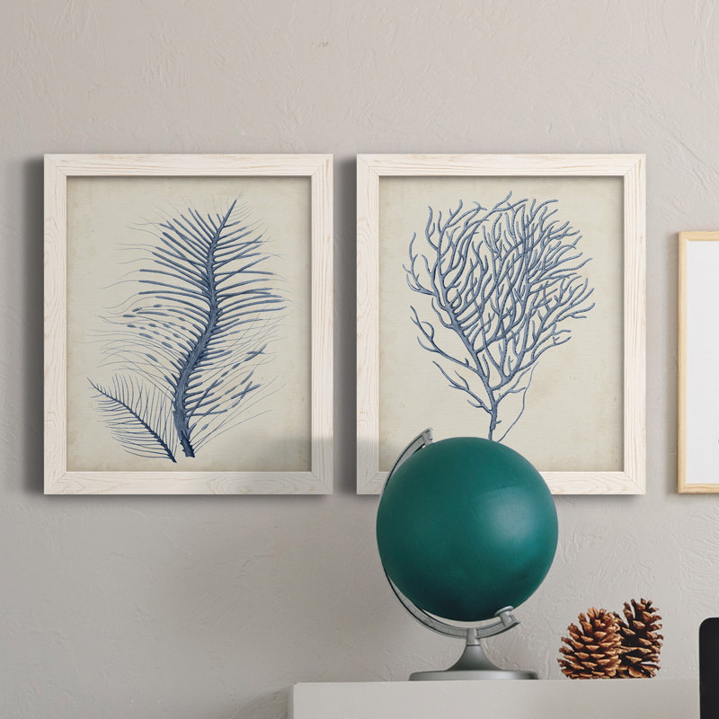 Indigo Coral, H 20 po x l 17 po x P 1 po, Toile blanche encadrée, Pas de tapis