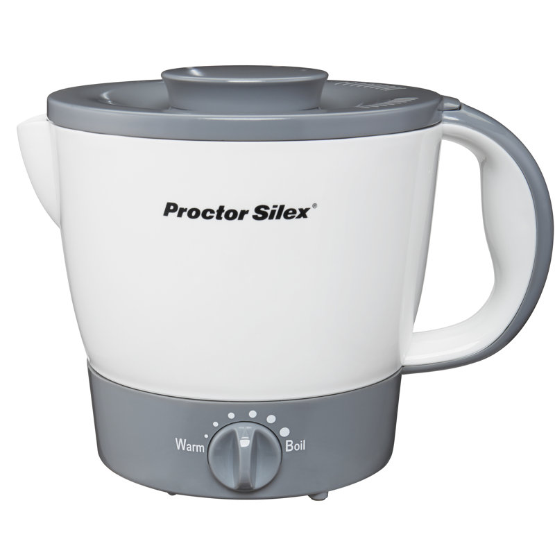 Proctor Silex 32oz White and Gray Adjustable Temperature Electric Kettle