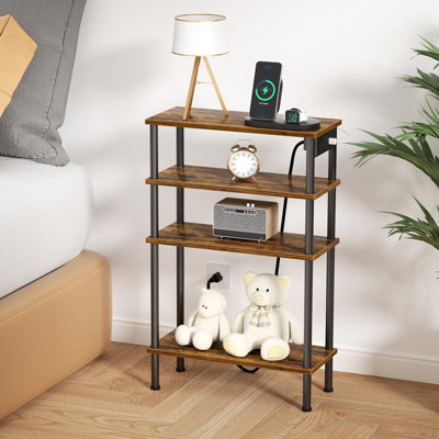 Narrow Side Table With Charging Station, 4 Tier Small End Tables Set Of 2 With USB Ports And Outlets , Slim Nightstands For Small Spaces, Skinny Bedsi -  17 Stories, 96DFA9F9D9AA4022A35AEAF46079FA25