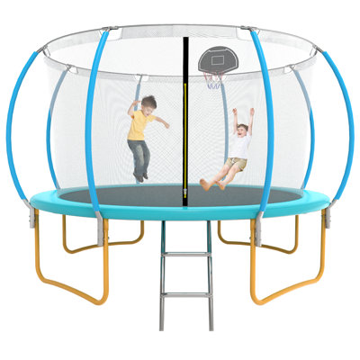 Trampoline de jardin rond de 12 pi avec enceinte sécuritaire SENCHO GINSYTALIOR