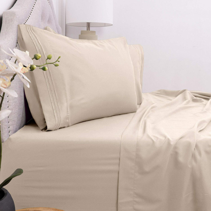 Microfiber Sheet Set, Queen Sheet Set + Fitted Sheet + 2 Pillowcases, Beige