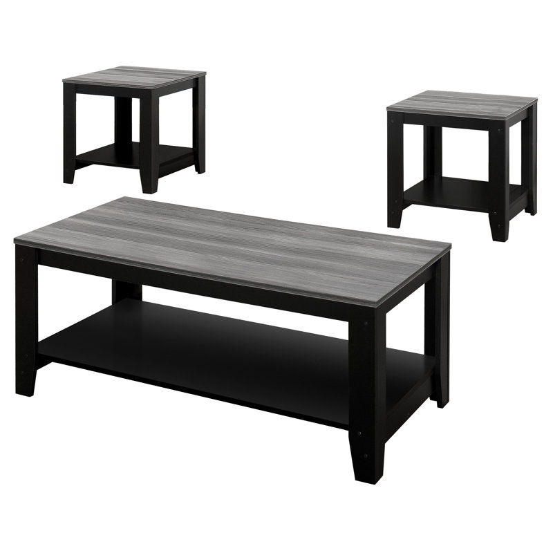 3pcs Modern Coffee Table Set, Farmhouse Coffee Table Living Room Tables for Living Room, Gray/Black