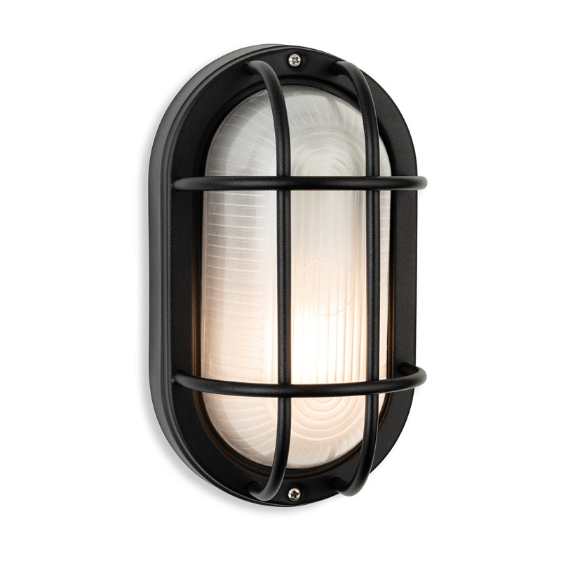 22cm H Frosted Glass Outdoor Bulkhead Light, Black