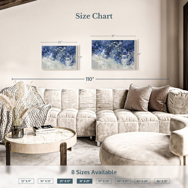 Indigo Charmed, Cadre flottant blanc, 25 po x 17 po