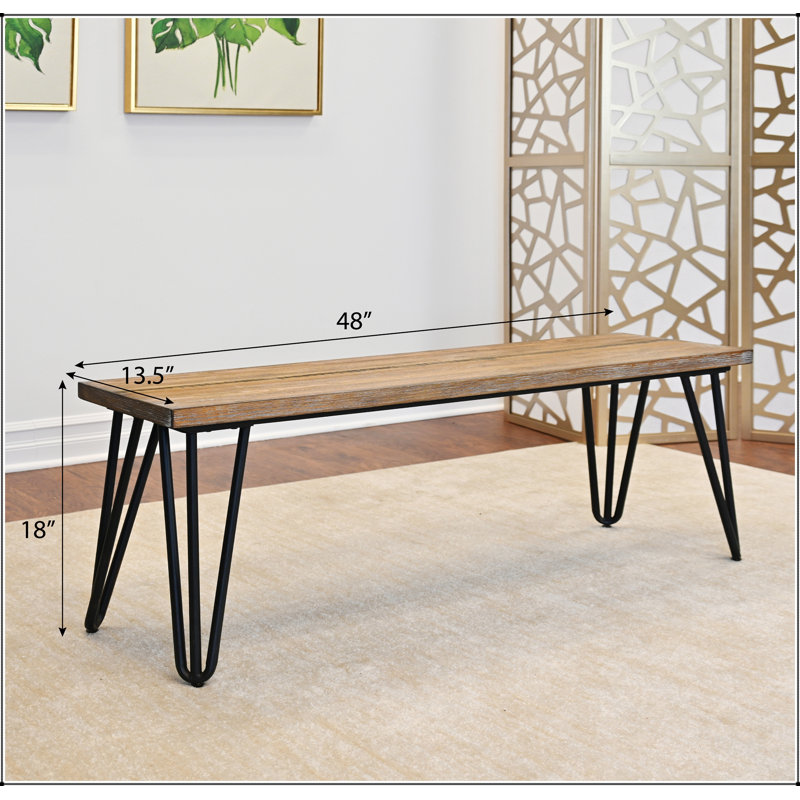 Aryven Industrial Wood Dining Bench, Rustic Dark Pine Finish