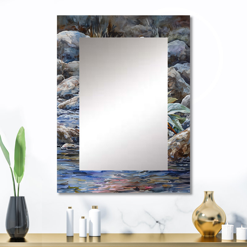 Pivoines et la rivière de montagne I - miroir mural décoratif pivoines, miroir traditionnel, impression sur métal