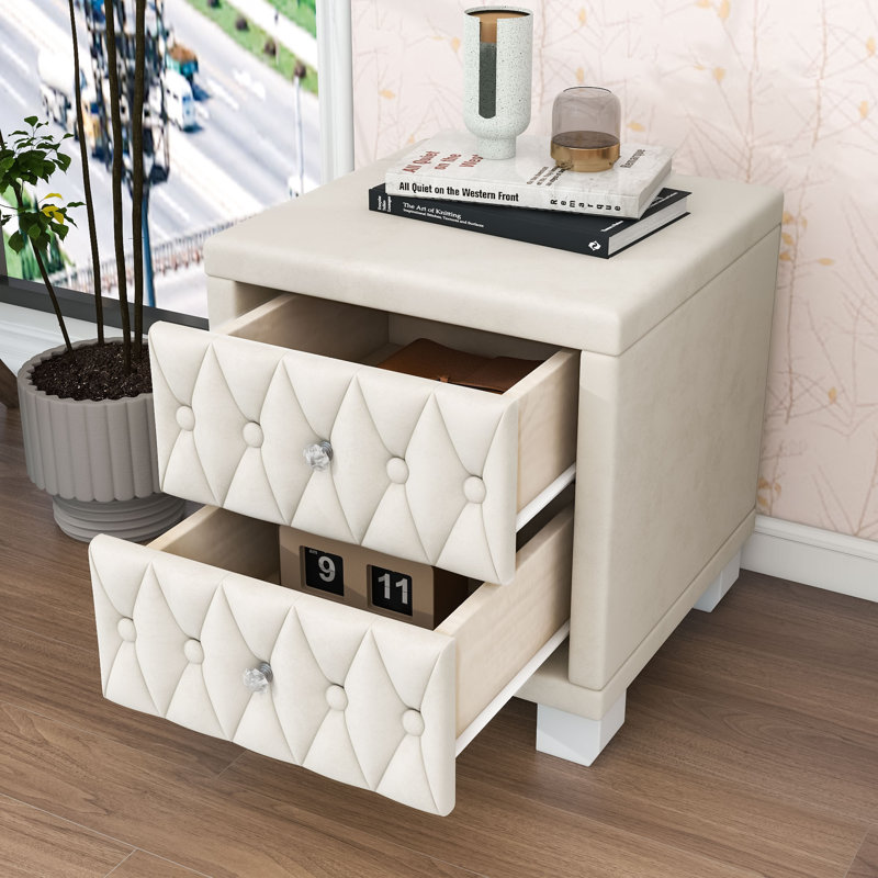 Table de chevet 2 tiroirs Modern, Beige / Blanc