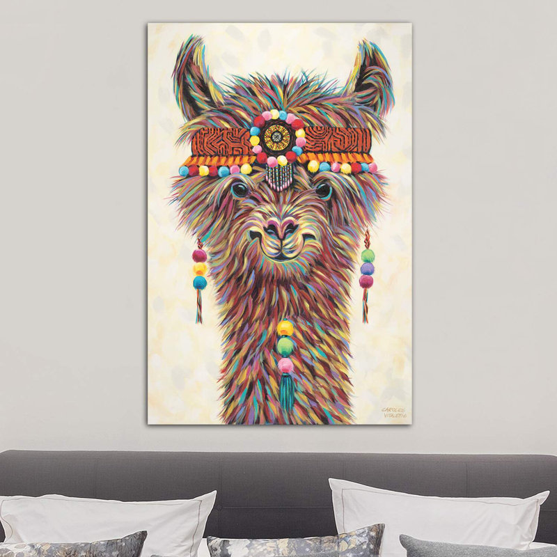 «Hippie Llama II» par Carolee Vitaletti - impression d'art graphique, H 40 po x l 26 po x P 1,5 po, Toile tendue