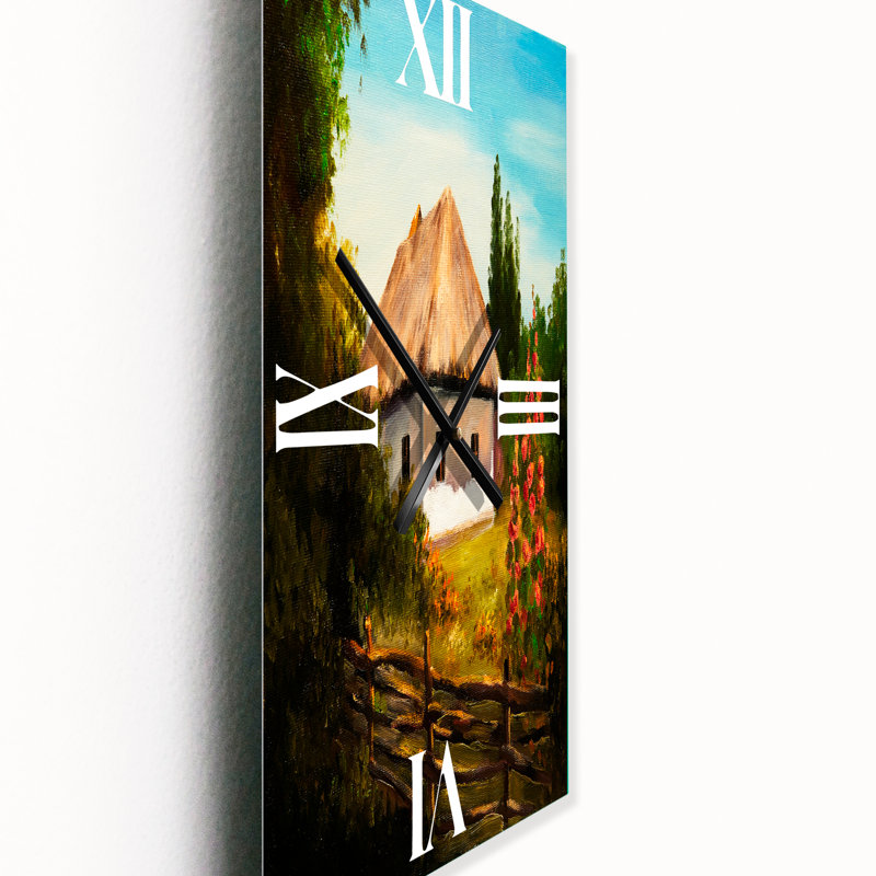 Maison sur la montagne avec des fleurs en fleurs II - Horloge murale traditionnelle, Grand