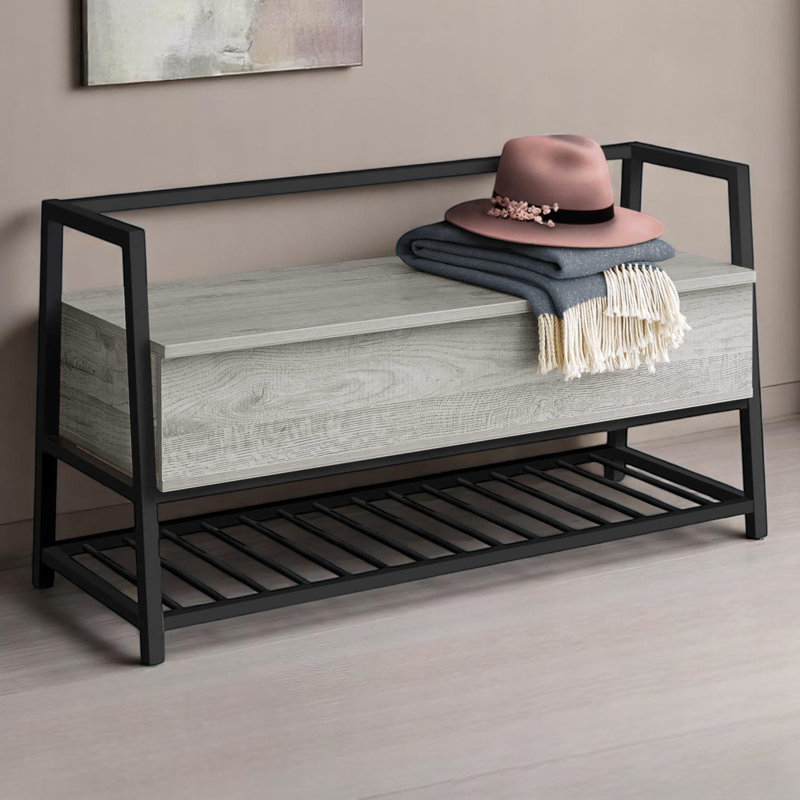 Heberling Bench, Entryway, Hallway, Storage, 42" Rectangular, Metal, Laminate, Contemporary, Gray