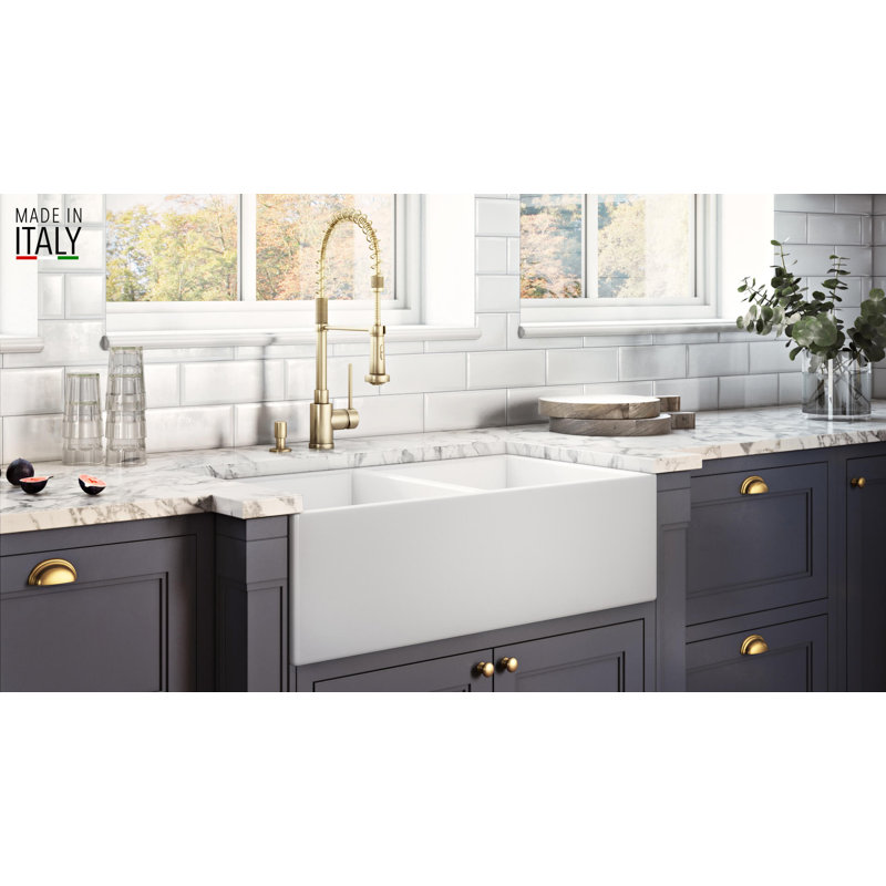 Fiamma 33" L x 18" W Double Basin Farmhouse Kitchen Sink