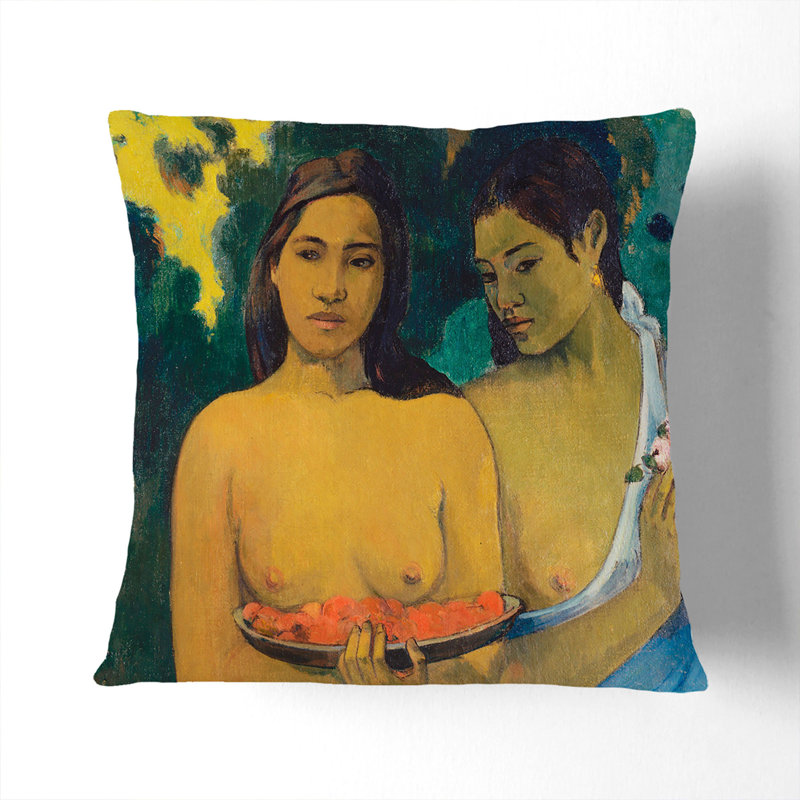 Two Tahitian Women Square Throw Cushion, 40cm H x 40cm W x 15cm D