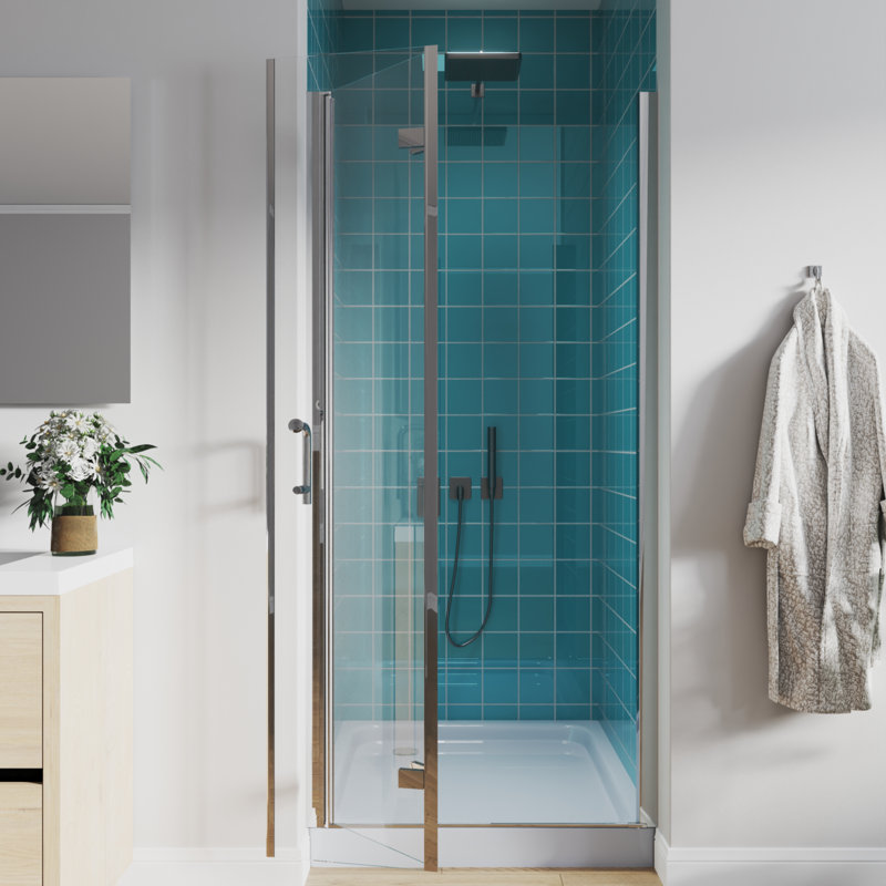34"-35.25" W X 72" H Pivot Swing Frameless Bifold Glass Shower Door, Chrome