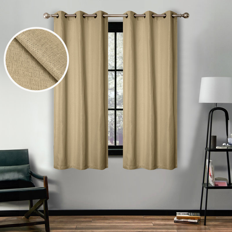 Modern Linen Inspired Classic Solid 100% Polyester Room Darkening Curtain Panel, Grommet 42" W x 63" L, Ivory