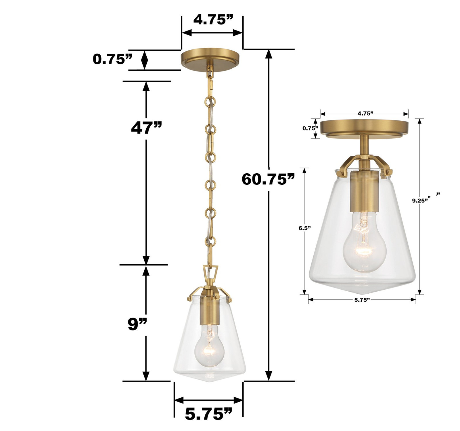 Dimmable Single Light Pendant, Gold