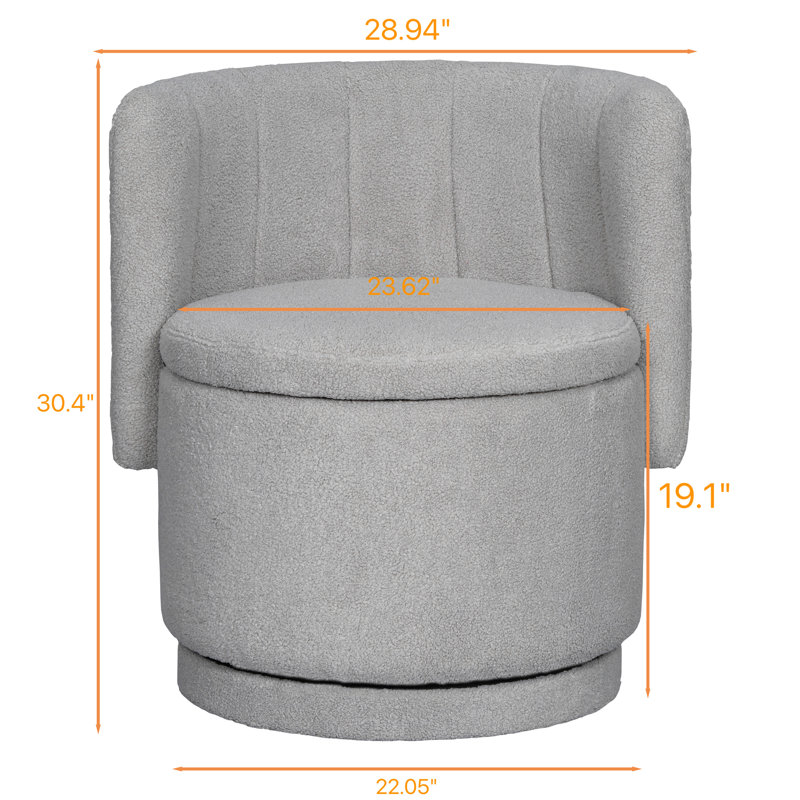 Chaise rotative grise à 360 degrés avec rangement. Confortable pour un coin lecture. Boucle douce. . 29,35 po Profondeur. 27,49 de largeur. 29,81 po de hauteur. Rangement pivotant de 49,2 lb dans la chambre à coucher et le salon