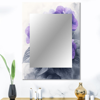 Mauve mauve hydrangée I - décor de miroir mural unique hydrangée, grand miroir traditionnel, art imprimé en métal