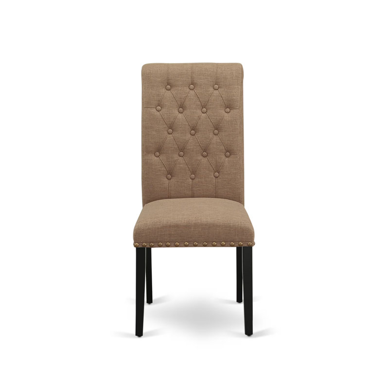 Bremond Parson Dining Room Chairs - Button Tufted Nailhead Trim Light Sable Linen Fabric Padded Chairs, Set of 2, Black