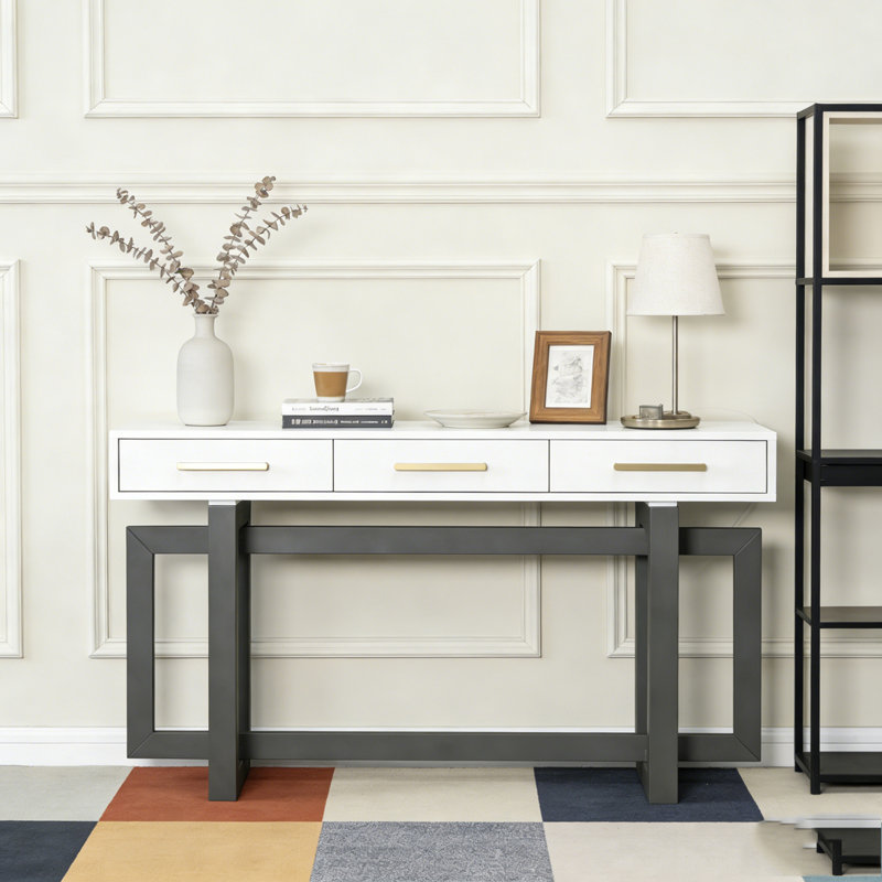 Console élégante avec trois tiroirs, Gris + blanc