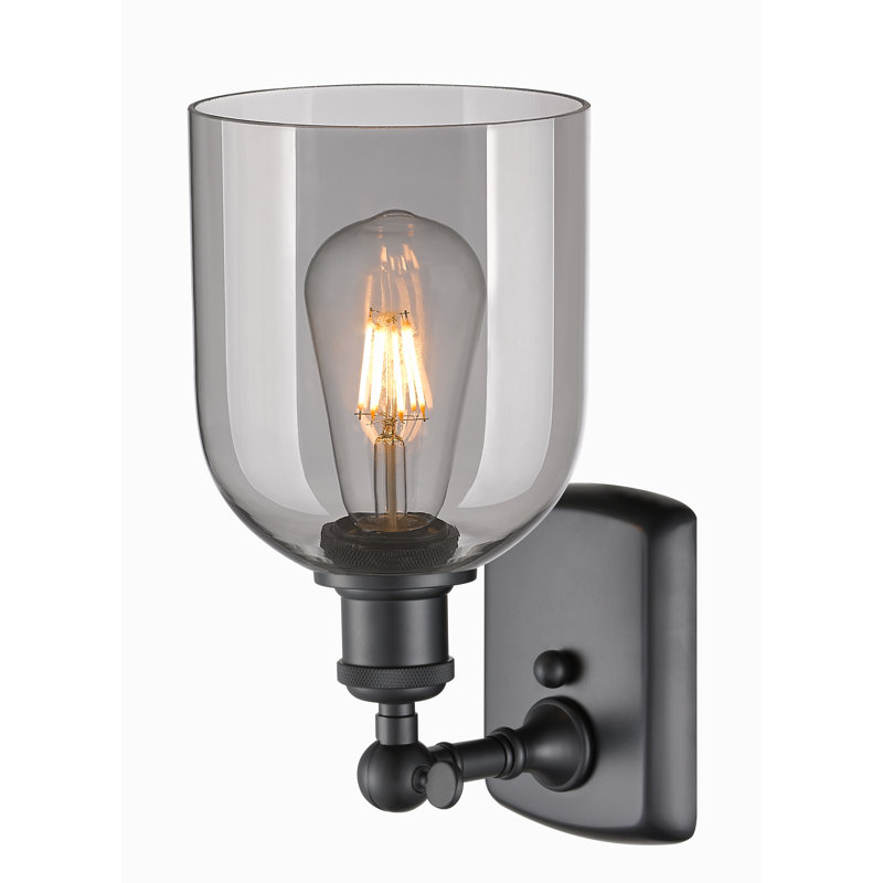 Anacaren Steel Armed Sconce, Light Smoke, Matte Black