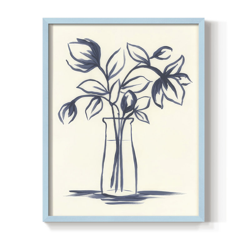 «Indigo Bud Vase I», reproduction encadrée - bois massif, H 30 po x l 24 po, Bleu