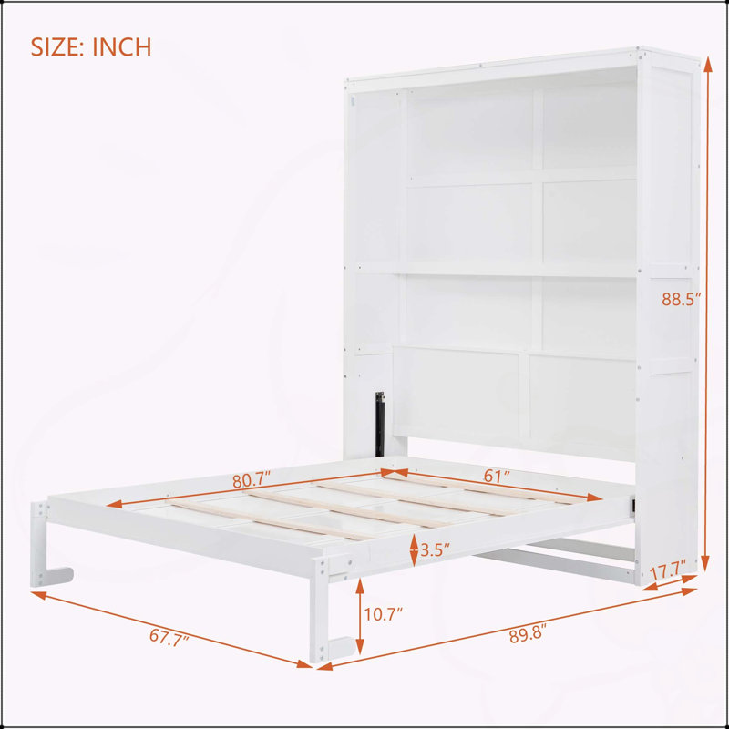 Lit escamotable mural avec tablettes Murphy, Blanc, Grand
