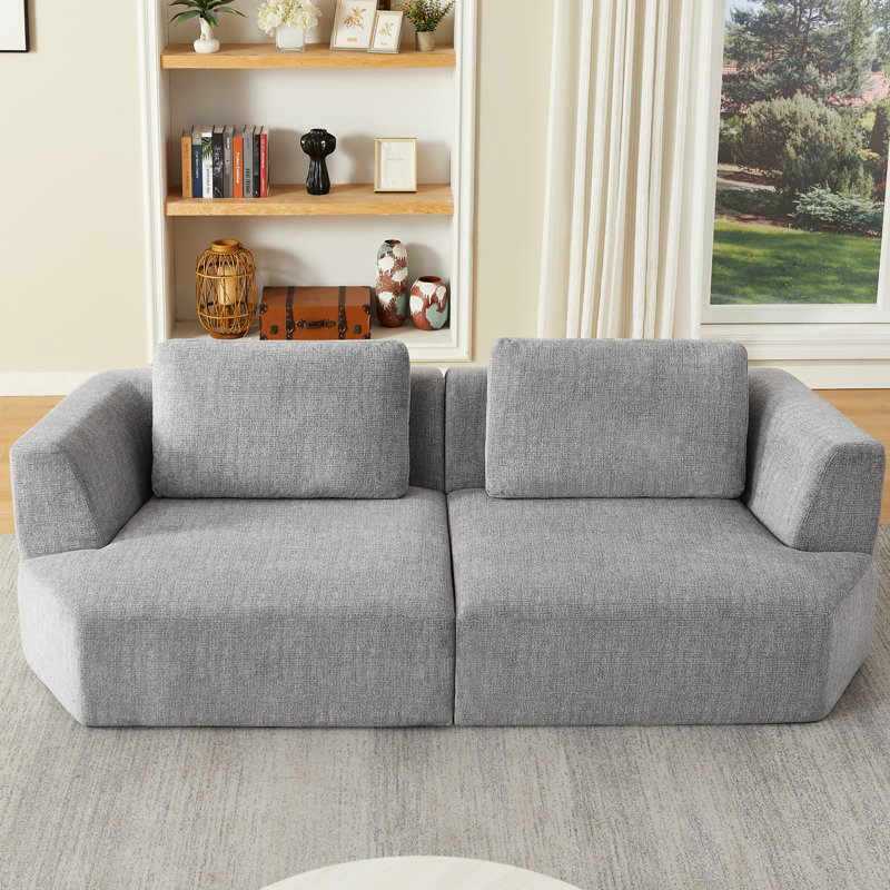 3 pièces, appartement compressé, tissu chenille gris, sans assemblage, confortable pour le salon, avec éponge et ressorts ensachés, doux et confortable, espace de nettoyage à fermeture à glissière - économie, entretien