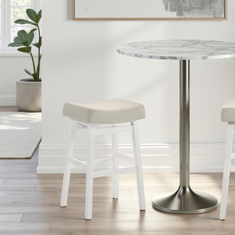 Ensemble de 4 tabourets de bar Lenon Modern Farmhouse, Cream Seat/ White Frame, 4