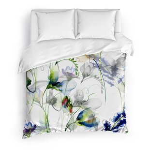 Gray/Purple Jasmine Watercolor Floral Duvet Cover Set Queen 6pc