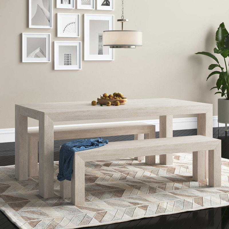 Linzy 6-Person Pine Solid Wood Modern Dining Set, Seashell Wirebrush