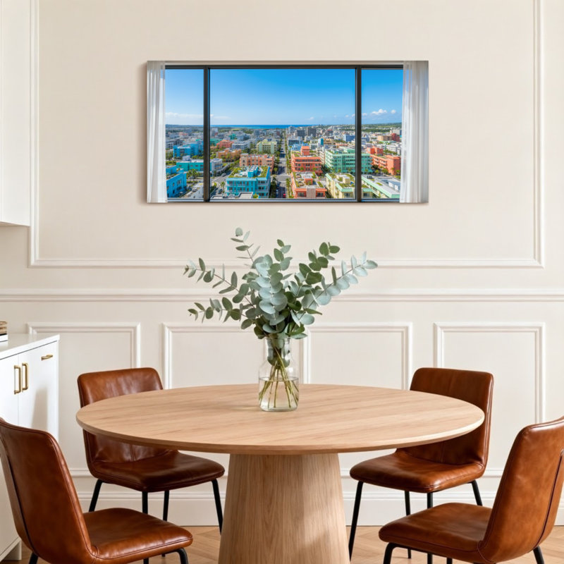 Vue de paysage urbain à travers un cadre de fenêtre Z251225161612195215, H 16 po x l 32 po
