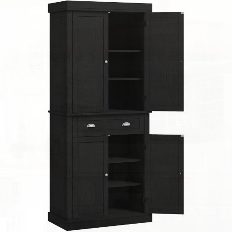 Armoire de rangement pour garde-manger avec portes et tablettes, Noir