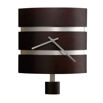Morrison Modern & Contemporary Wall Clock, Hardwood Case with Brushed Nickel Bands and Curved Pendulum, Studio 24 Collection